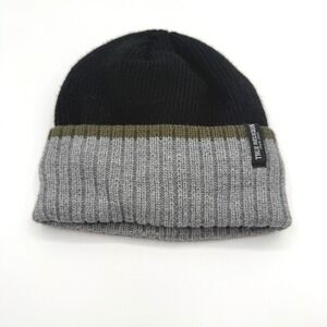True Religion Beanie Mens One Size Black Grey Colorblock Faux Shearling Lined